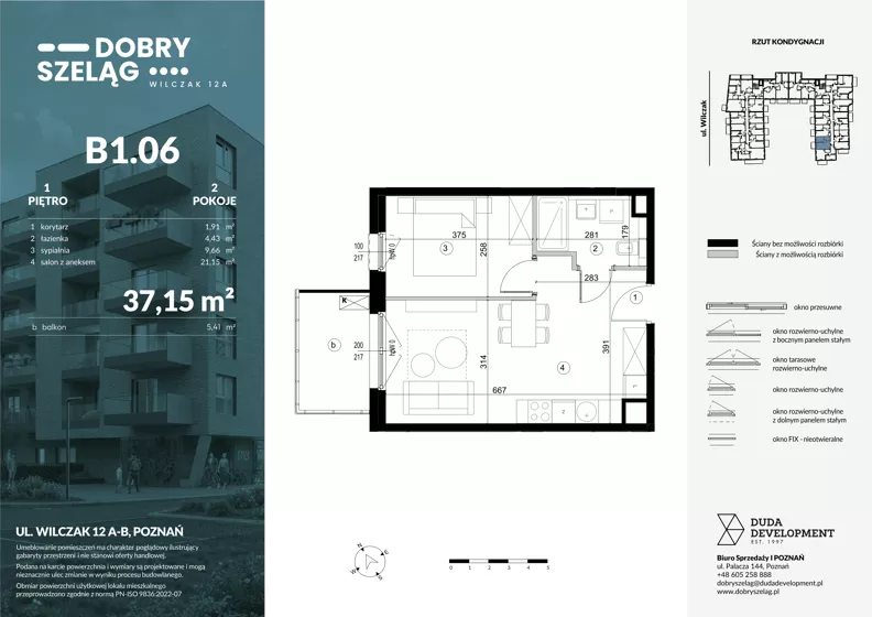 2 pokoje, mieszkanie 37,15 m², piętro 1, oferta nr B1.06, Dobry Szeląg, Poznań, Winogrady, Winogrady, ul. Wilczak 12A