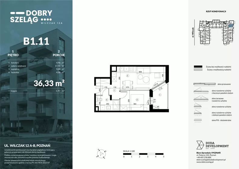 2 pokoje, mieszkanie 36,33 m², piętro 1, oferta nr B1.11, Dobry Szeląg, Poznań, Winogrady, Winogrady, ul. Wilczak 12A