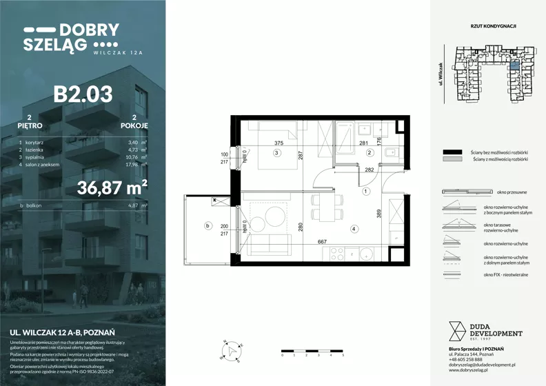 2 pokoje, mieszkanie 36,87 m², piętro 2, oferta nr B2.03, Dobry Szeląg, Poznań, Winogrady, Winogrady, ul. Wilczak 12A