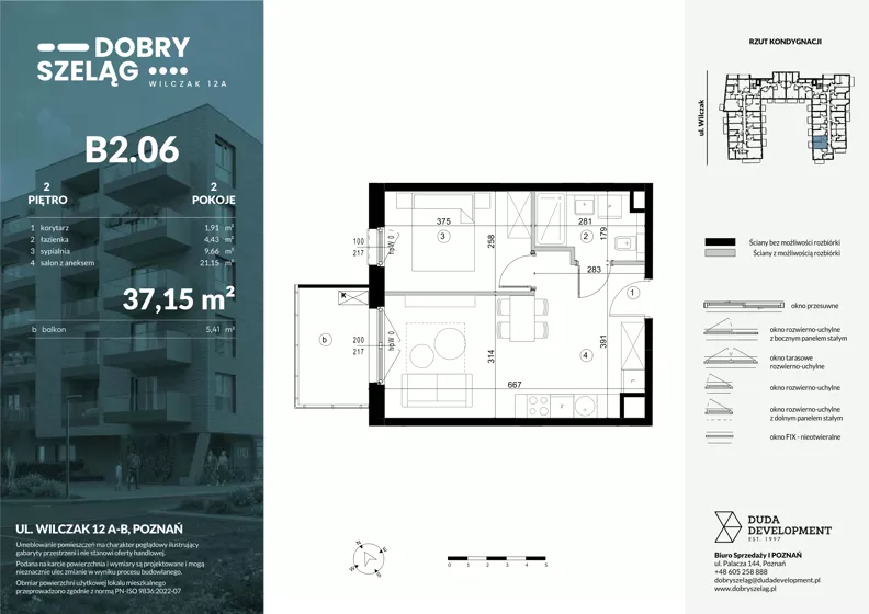 2 pokoje, mieszkanie 37,15 m², piętro 2, oferta nr B2.06, Dobry Szeląg, Poznań, Winogrady, Winogrady, ul. Wilczak 12A