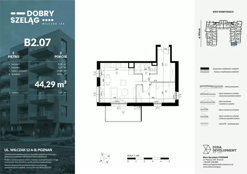 2 pokoje, mieszkanie 44,29 m², piętro 2, oferta nr B2.07, Dobry Szeląg, Poznań, Winogrady, Winogrady, ul. Wilczak 12A