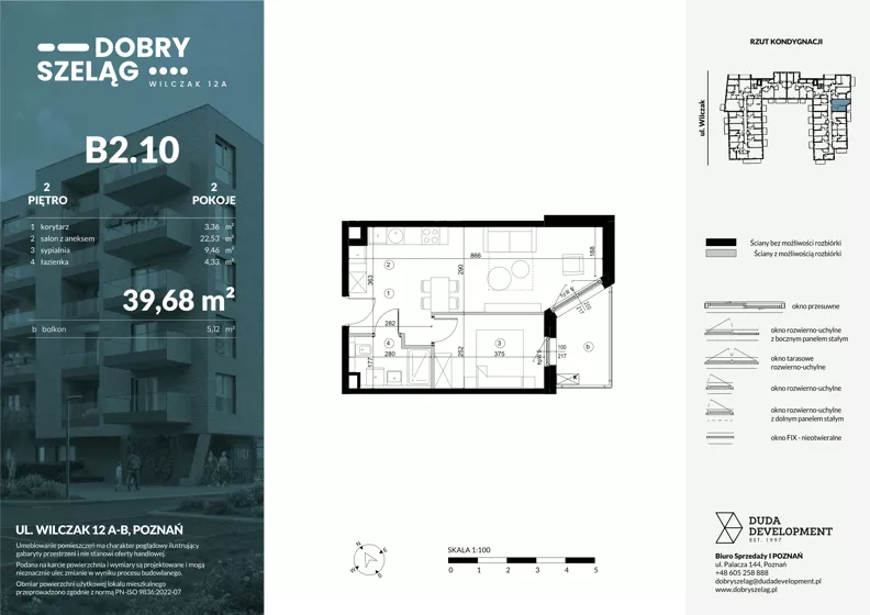 2 pokoje, mieszkanie 39,68 m², piętro 2, oferta nr B2.10, Dobry Szeląg, Poznań, Winogrady, Winogrady, ul. Wilczak 12A
