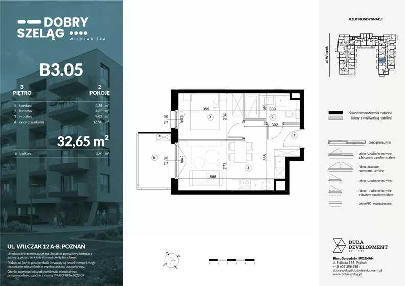 2 pokoje, mieszkanie 32,65 m², piętro 3, oferta nr B3.05, Dobry Szeląg, Poznań, Winogrady, Winogrady, ul. Wilczak 12A