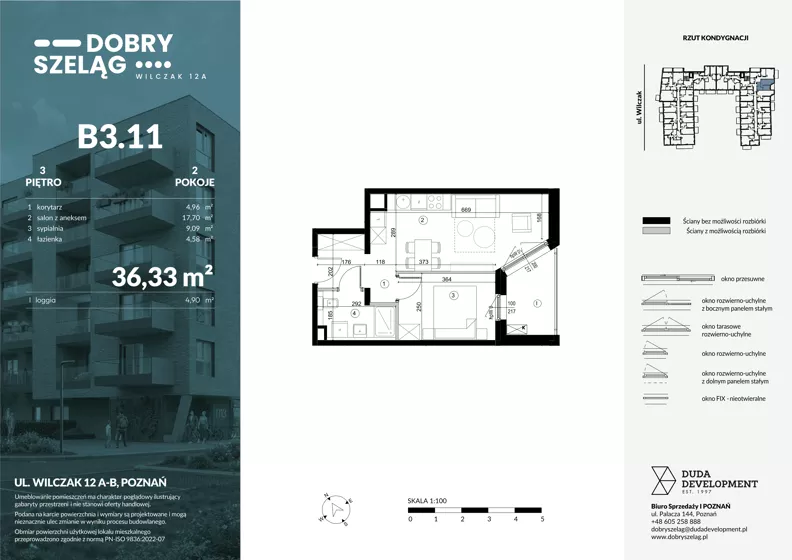 2 pokoje, mieszkanie 36,33 m², piętro 3, oferta nr B3.11, Dobry Szeląg, Poznań, Winogrady, Winogrady, ul. Wilczak 12A
