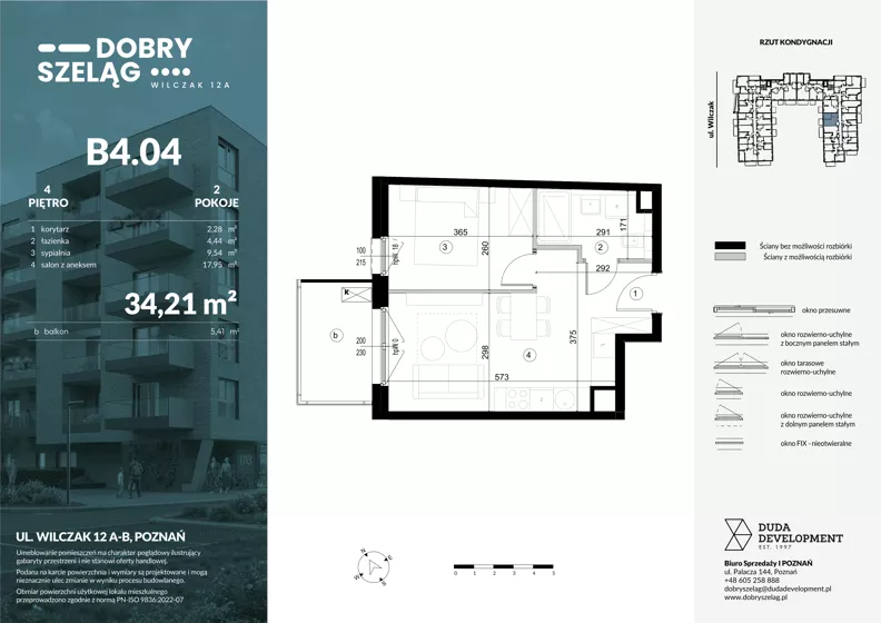 2 pokoje, mieszkanie 34,21 m², piętro 4, oferta nr B4.04, Dobry Szeląg, Poznań, Winogrady, Winogrady, ul. Wilczak 12A