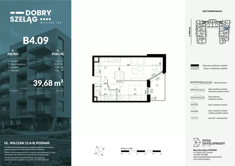 2 pokoje, mieszkanie 39,68 m², piętro 4, oferta nr B4.09, Dobry Szeląg, Poznań, Winogrady, Winogrady, ul. Wilczak 12A