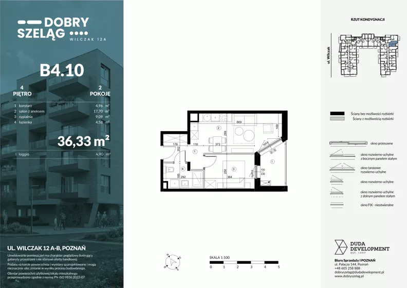 2 pokoje, mieszkanie 36,33 m², piętro 4, oferta nr B4.10, Dobry Szeląg, Poznań, Winogrady, Winogrady, ul. Wilczak 12A