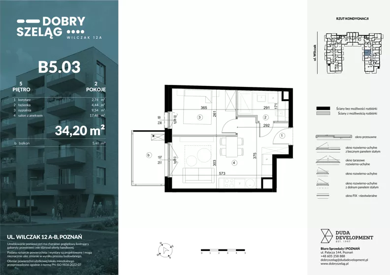 2 pokoje, mieszkanie 34,20 m², piętro 5, oferta nr B5.03, Dobry Szeląg, Poznań, Winogrady, Winogrady, ul. Wilczak 12A