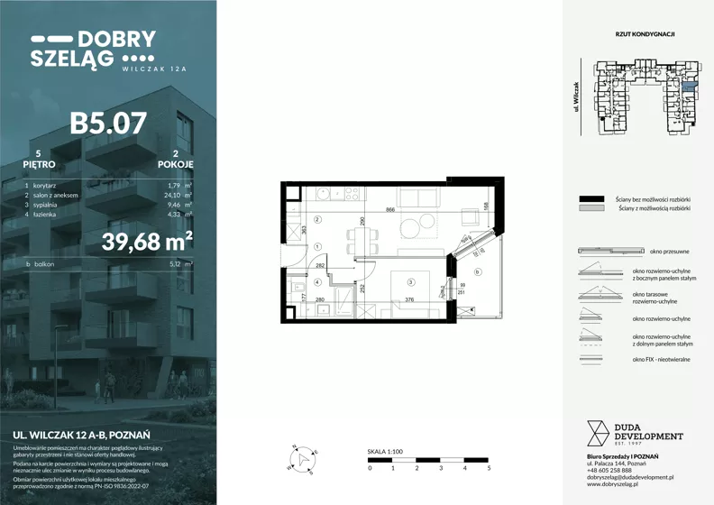 2 pokoje, mieszkanie 39,68 m², piętro 5, oferta nr B5.07, Dobry Szeląg, Poznań, Winogrady, Winogrady, ul. Wilczak 12A