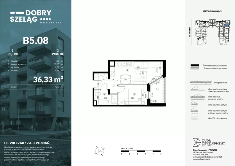 2 pokoje, mieszkanie 36,33 m², piętro 5, oferta nr B5.08, Dobry Szeląg, Poznań, Winogrady, Winogrady, ul. Wilczak 12A