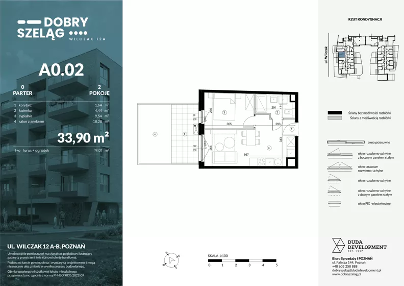 2 pokoje, mieszkanie 33,90 m², parter, oferta nr A0.02, Dobry Szeląg, Poznań, Winogrady, Winogrady, ul. Wilczak 12A