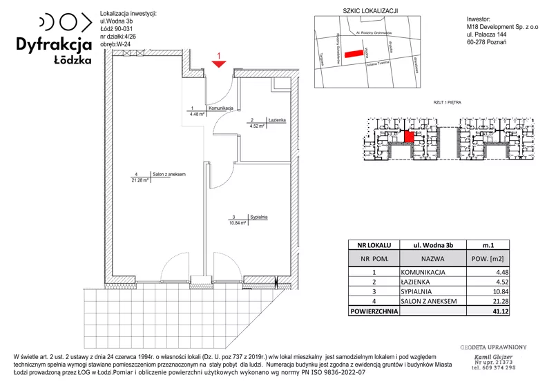 2 pokoje, mieszkanie 41,12 m², piętro 1, oferta nr C110, Dyfrakcja Łódzka, Łódź, Widzew, ul. Wodna 3