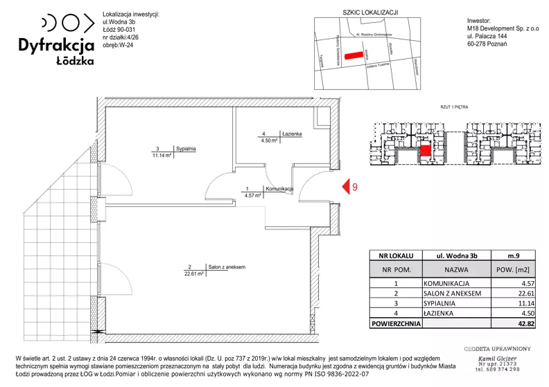 2 pokoje, mieszkanie 42,82 m², piętro 1, oferta nr C118, Dyfrakcja Łódzka, Łódź, Widzew, ul. Wodna 3
