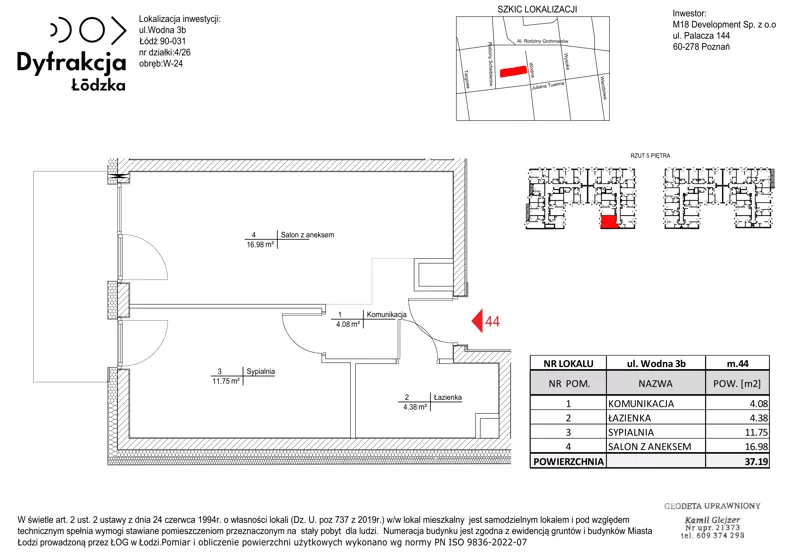 2 pokoje, mieszkanie 37,19 m², piętro 5, oferta nr C153, Dyfrakcja Łódzka, Łódź, Widzew, ul. Wodna 3
