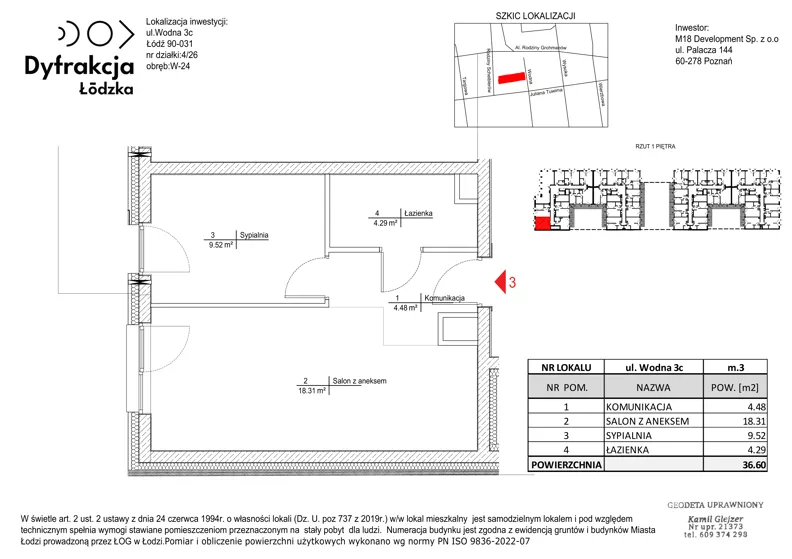 2 pokoje, mieszkanie 36,60 m², piętro 1, oferta nr D157, Dyfrakcja Łódzka, Łódź, Widzew, ul. Wodna 3