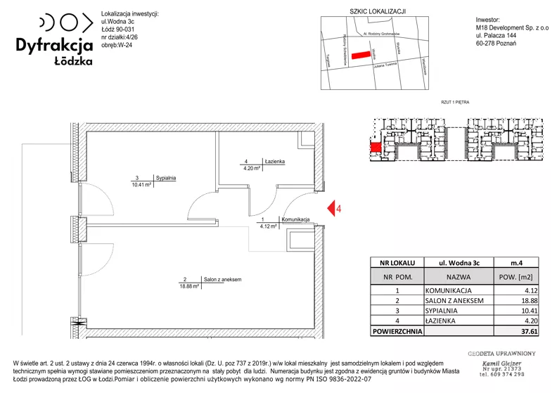 2 pokoje, mieszkanie 37,61 m², piętro 1, oferta nr D158, Dyfrakcja Łódzka, Łódź, Widzew, ul. Wodna 3