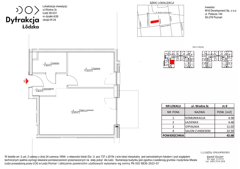 2 pokoje, mieszkanie 42,68 m², piętro 2, oferta nr D163, Dyfrakcja Łódzka, Łódź, Widzew, ul. Wodna 3