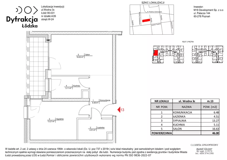 2 pokoje, mieszkanie 46,00 m², piętro 2, oferta nr D167, Dyfrakcja Łódzka, Łódź, Widzew, ul. Wodna 3