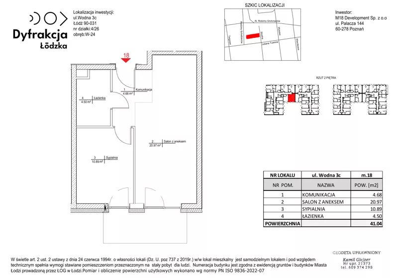 2 pokoje, mieszkanie 41,04 m², piętro 2, oferta nr D172, Dyfrakcja Łódzka, Łódź, Widzew, ul. Wodna 3