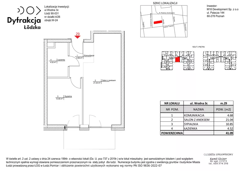 2 pokoje, mieszkanie 41,09 m², piętro 3, oferta nr D183, Dyfrakcja Łódzka, Łódź, Widzew, ul. Wodna 3