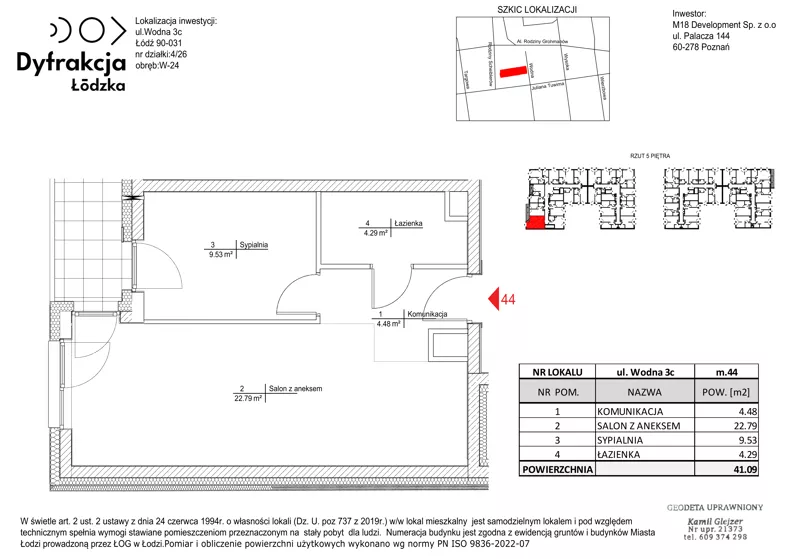 2 pokoje, mieszkanie 41,09 m², piętro 5, oferta nr D198, Dyfrakcja Łódzka, Łódź, Widzew, ul. Wodna 3