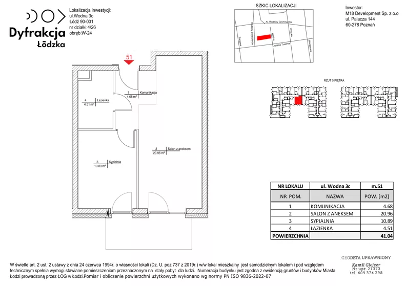 2 pokoje, mieszkanie 41,04 m², piętro 5, oferta nr D205, Dyfrakcja Łódzka, Łódź, Widzew, ul. Wodna 3