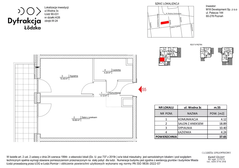 2 pokoje, mieszkanie 37,65 m², piętro 6, oferta nr D209, Dyfrakcja Łódzka, Łódź, Widzew, ul. Wodna 3