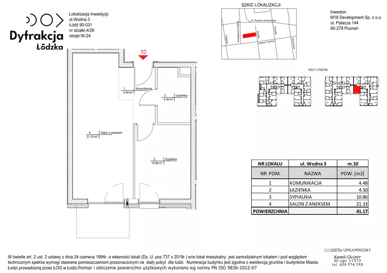 2 pokoje, mieszkanie 41,17 m², piętro 2, oferta nr A010, Dyfrakcja Łódzka, Łódź, Widzew, ul. Wodna 3
