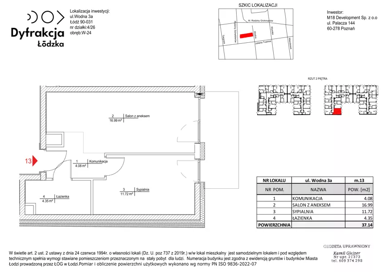 2 pokoje, mieszkanie 37,14 m², piętro 2, oferta nr B061, Dyfrakcja Łódzka, Łódź, Widzew, ul. Wodna 3