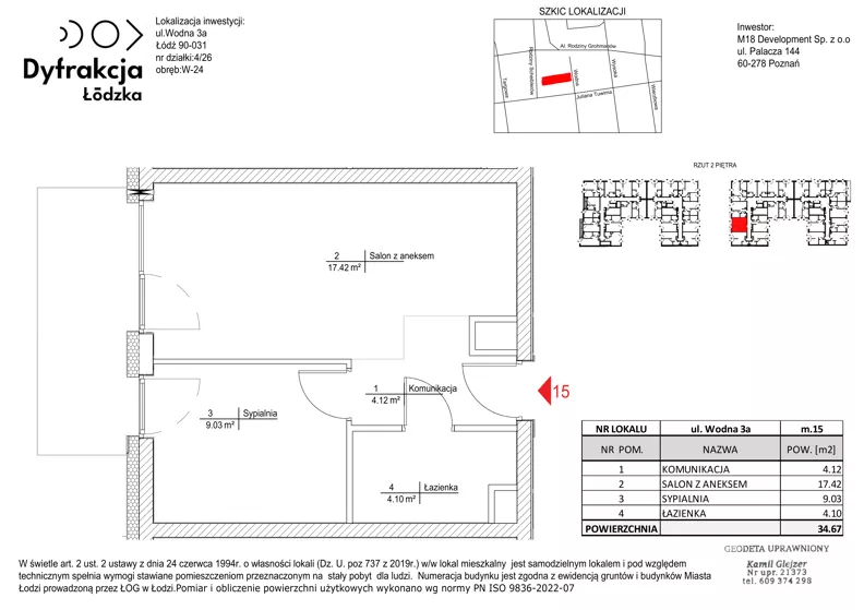 2 pokoje, mieszkanie 34,67 m², piętro 2, oferta nr B063, Dyfrakcja Łódzka, Łódź, Widzew, ul. Wodna 3