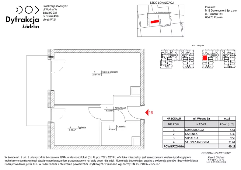2 pokoje, mieszkanie 40,13 m², piętro 2, oferta nr B064, Dyfrakcja Łódzka, Łódź, Widzew, ul. Wodna 3