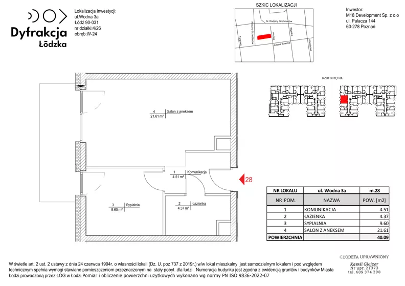 2 pokoje, mieszkanie 40,09 m², piętro 3, oferta nr B076, Dyfrakcja Łódzka, Łódź, Widzew, ul. Wodna 3