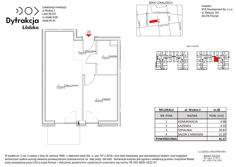 2 pokoje, mieszkanie 41,17 m², piętro 4, oferta nr A028, Dyfrakcja Łódzka, Łódź, Widzew, ul. Wodna 3