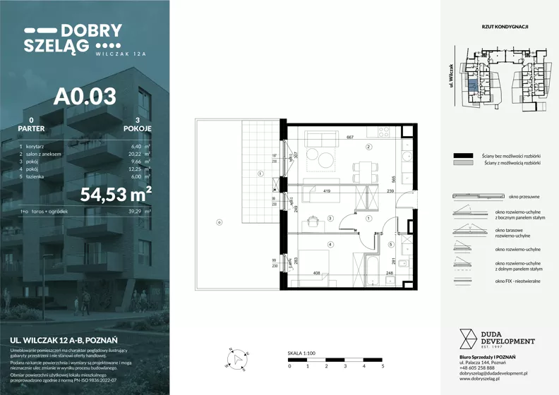 3 pokoje, mieszkanie 54,53 m², parter, oferta nr A0.03, Dobry Szeląg, Poznań, Winogrady, Winogrady, ul. Wilczak 12A