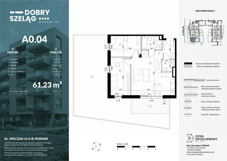 3 pokoje, mieszkanie 61,23 m², parter, oferta nr A0.04, Dobry Szeląg, Poznań, Winogrady, Winogrady, ul. Wilczak 12A