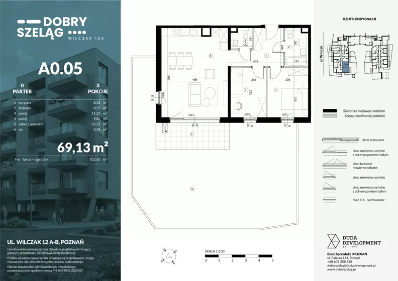 3 pokoje, mieszkanie 69,13 m², parter, oferta nr A0.05, Dobry Szeląg, Poznań, Winogrady, Winogrady, ul. Wilczak 12A