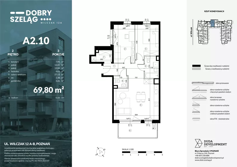 3 pokoje, mieszkanie 69,80 m², piętro 2, oferta nr A2.10, Dobry Szeląg, Poznań, Winogrady, Winogrady, ul. Wilczak 12A