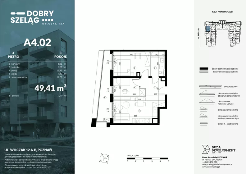 3 pokoje, mieszkanie 49,41 m², piętro 4, oferta nr A4.02, Dobry Szeląg, Poznań, Winogrady, Winogrady, ul. Wilczak 12A