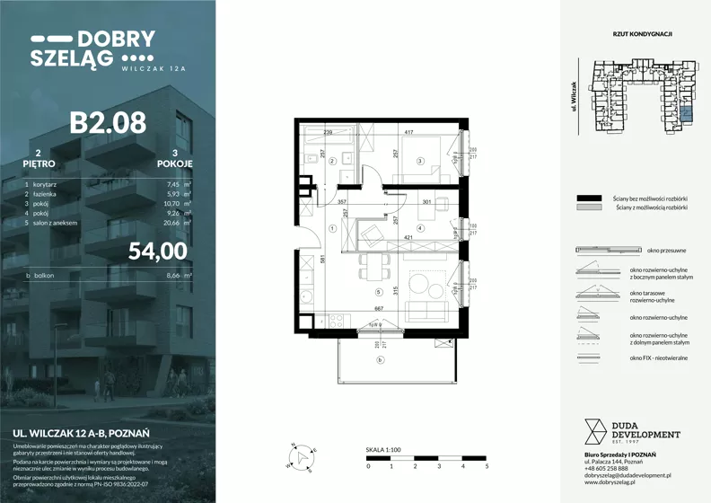 3 pokoje, mieszkanie 54,00 m², piętro 2, oferta nr B2.08, Dobry Szeląg, Poznań, Winogrady, Winogrady, ul. Wilczak 12A