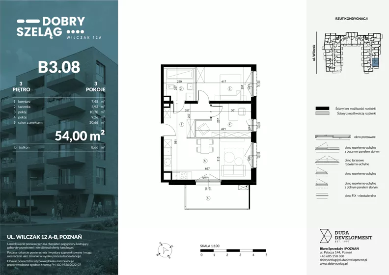 3 pokoje, mieszkanie 54,00 m², piętro 3, oferta nr B3.08, Dobry Szeląg, Poznań, Winogrady, Winogrady, ul. Wilczak 12A