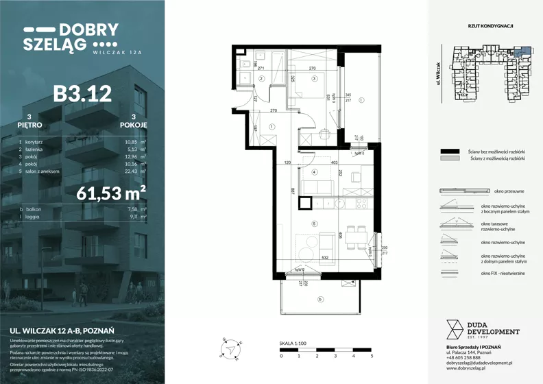 3 pokoje, mieszkanie 61,53 m², piętro 3, oferta nr B3.12, Dobry Szeląg, Poznań, Winogrady, Winogrady, ul. Wilczak 12A