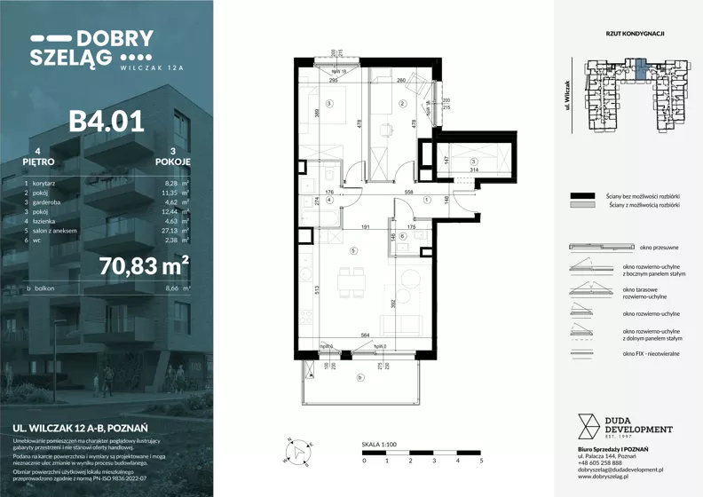 3 pokoje, apartament 70,83 m², piętro 4, oferta nr B4.01, Dobry Szeląg, Poznań, Winogrady, Winogrady, ul. Wilczak 12A