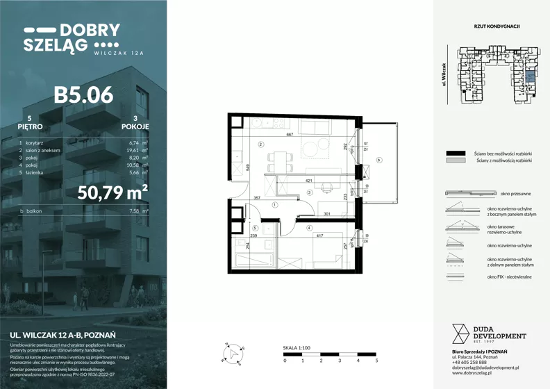 3 pokoje, mieszkanie 50,79 m², piętro 5, oferta nr B5.06, Dobry Szeląg, Poznań, Winogrady, Winogrady, ul. Wilczak 12A