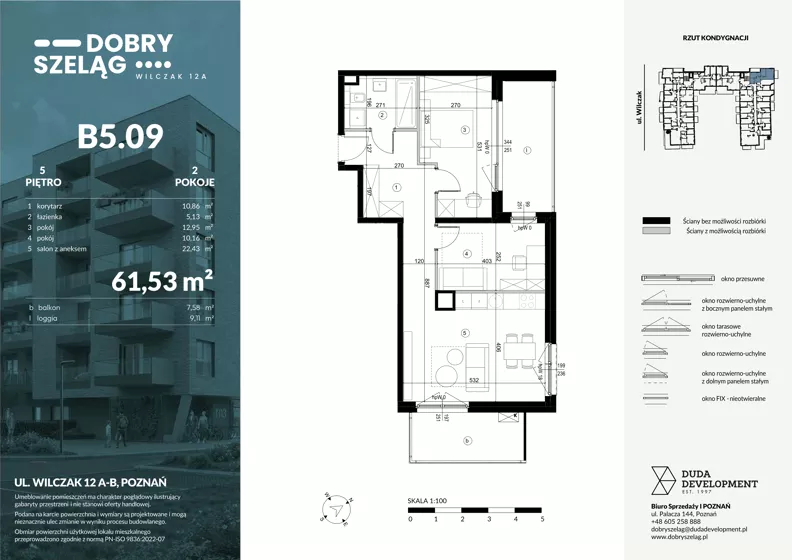 3 pokoje, mieszkanie 61,53 m², piętro 5, oferta nr B5.09, Dobry Szeląg, Poznań, Winogrady, Winogrady, ul. Wilczak 12A