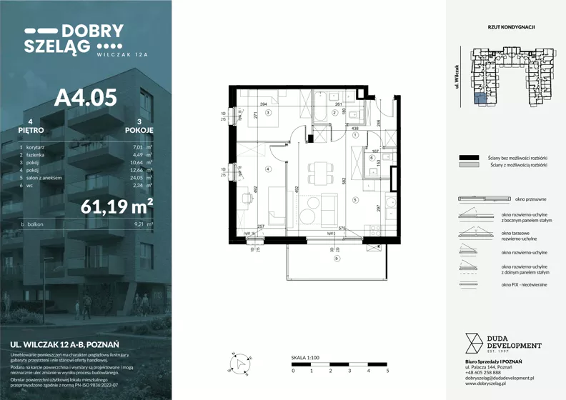 3 pokoje, mieszkanie 61,19 m², piętro 4, oferta nr A4.05, Dobry Szeląg, Poznań, Winogrady, Winogrady, ul. Wilczak 12A