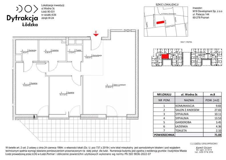 3 pokoje, mieszkanie 71,03 m², piętro 1, oferta nr D162, Dyfrakcja Łódzka, Łódź, Widzew, ul. Wodna 3