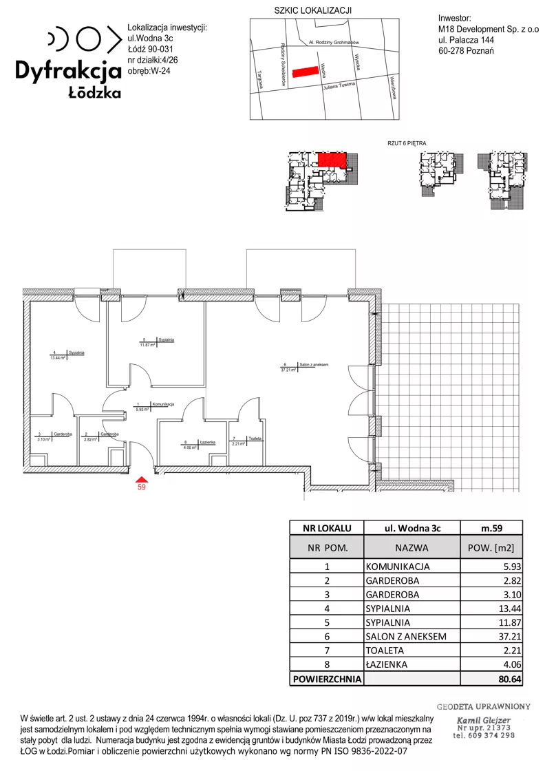 3 pokoje, mieszkanie 80,64 m², piętro 6, oferta nr D213, Dyfrakcja Łódzka, Łódź, Widzew, ul. Wodna 3