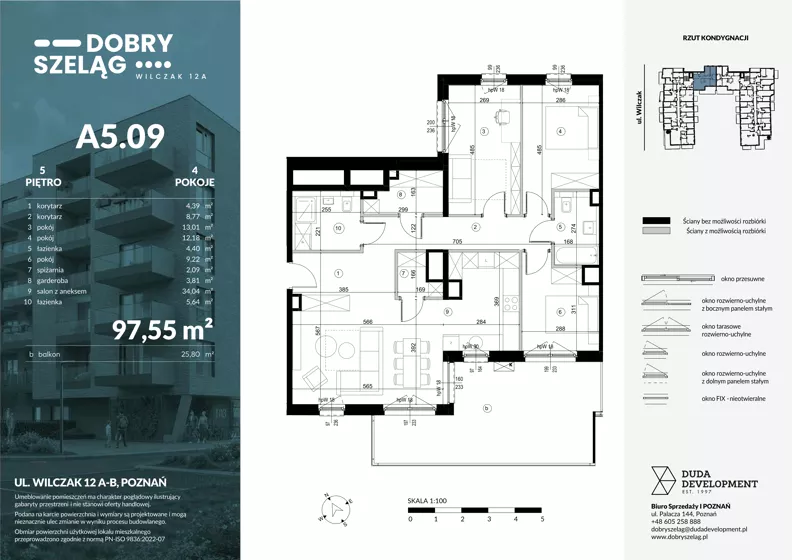 4 pokoje, apartament 97,55 m², piętro 5, oferta nr A5.09, Dobry Szeląg, Poznań, Winogrady, Winogrady, ul. Wilczak 12A