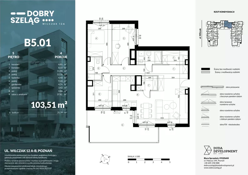 4 pokoje, apartament 103,51 m², piętro 5, oferta nr B5.01, Dobry Szeląg, Poznań, Winogrady, Winogrady, ul. Wilczak 12A