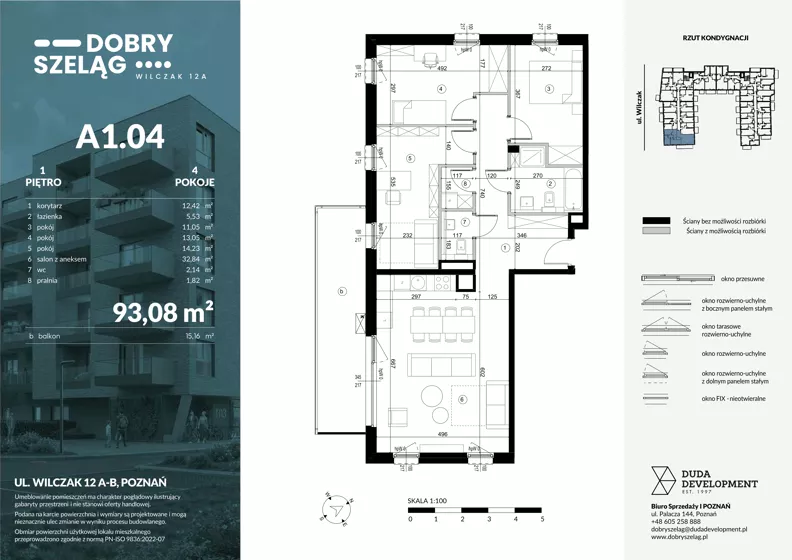 4 pokoje, mieszkanie 93,08 m², piętro 1, oferta nr A1.04, Dobry Szeląg, Poznań, Winogrady, Winogrady, ul. Wilczak 12A